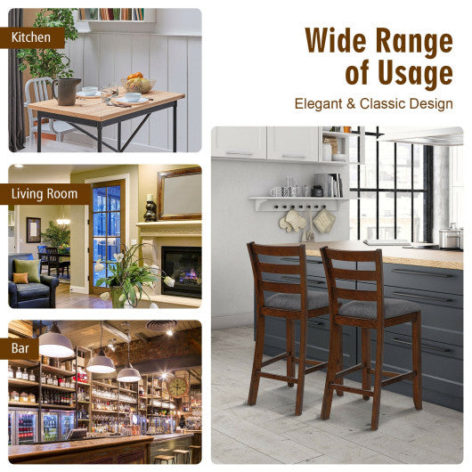 Costway 2 Pieces Counter Height Chairs with Fabric Seat and Rubber Wood Legs