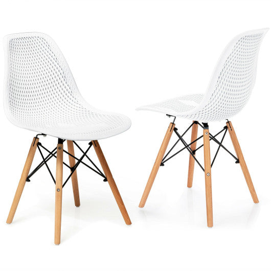 Costway 2 Pieces White Modern Plastic Hollow Chair Set with Wood Leg