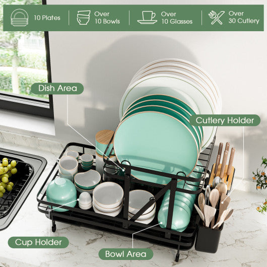 Costway 2-Tier Collapsible Dish Rack with Removable Drip Tray