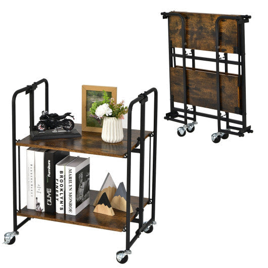 Costway 2-Tier Folding Rolling Cart with Metal Frame