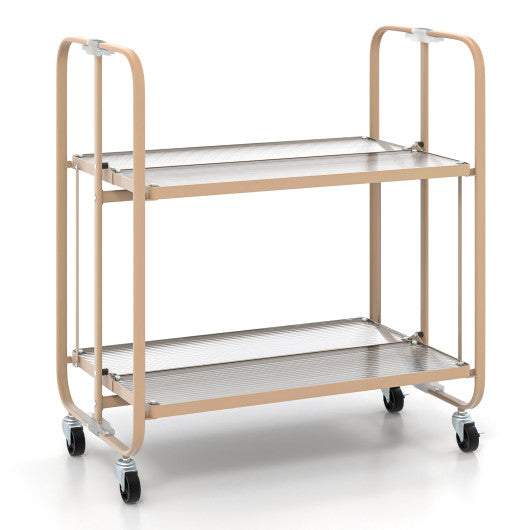 Costway 2-Tier Golden Mobile Serving Cart with Tempered Glass Shelf