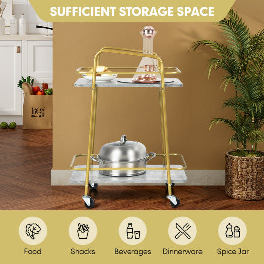 Costway 2-Tier Gray Kitchen Rolling Cart with Steel Frame and Lockable Casters