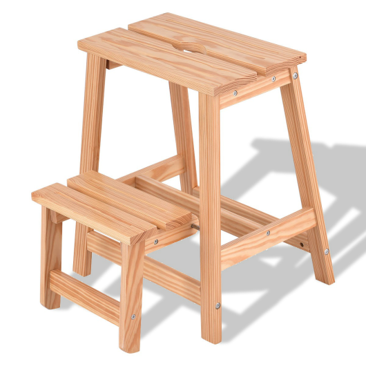 Costway 2-Tier Solid Wood Folding Step Stool