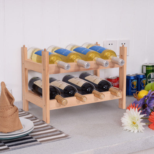Costway 2 Tier Storage 8 Bottle Wood Wine Rack – Kitchen Oasis