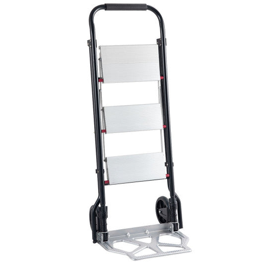 Costway 2-in-1 Convertible 3-Step Ladder Hand Truck with Two Wheels
