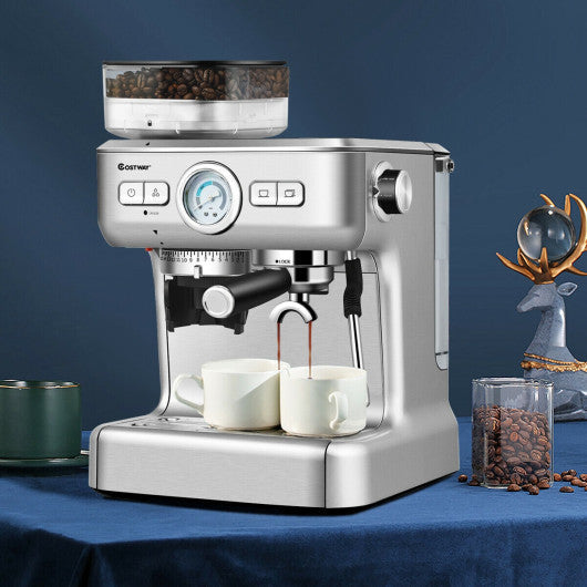 Espresso Machine with Grinder and Milk Frother/Steam Wand, 15 Bar