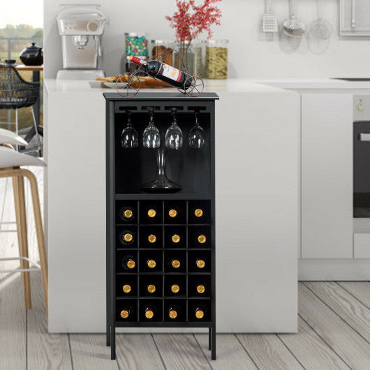 Costway 20 Bottles Black Wood Storage Glass Holder Cabinet Wine Rack