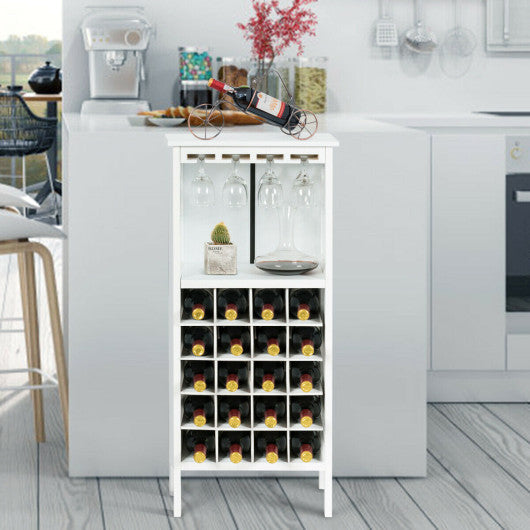 Costway 20 Bottles White Wood Storage Glass Holder Cabinet Wine Rack