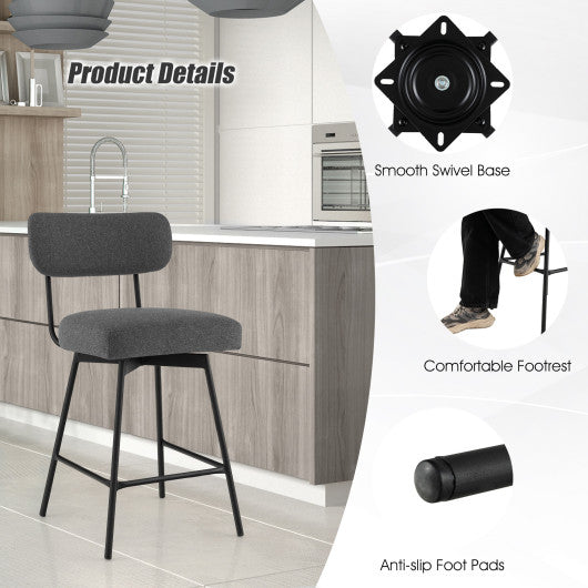 Costway 25" Gray 2-Piece Modern Upholstered Bar Stools with Back and Footrests