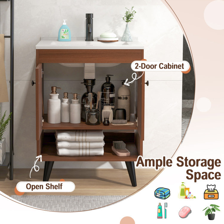 Costway 25" Wooden Bathroom Storage Cabinet with Sink