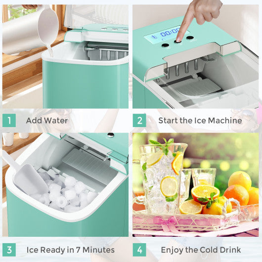 Costway 26 lbs Light Green Countertop LCD Display Ice Maker with Ice Scoop