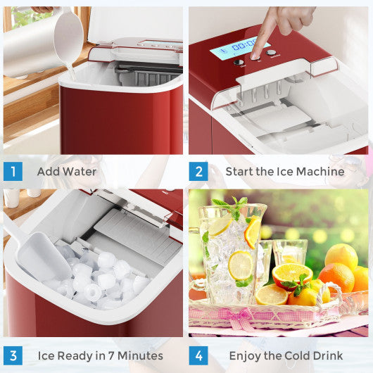 Costway 26 lbs Red Countertop LCD Display Ice Maker with Ice Scoop