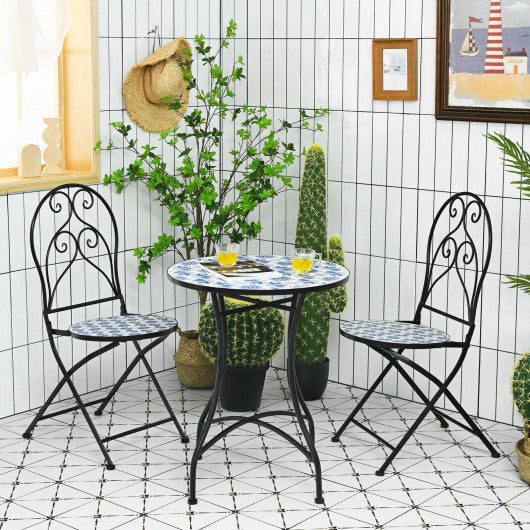 Costway 28.5" Patio Mosaic Bistro Round Table with Blue Floral Pattern