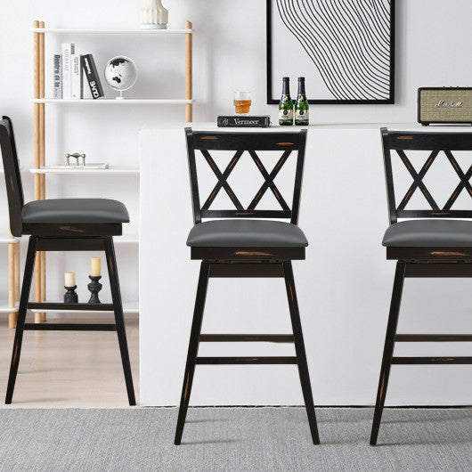 Costway 29" 2 Pieces Black Swivel Counter Height Barstool Set with Rub ...