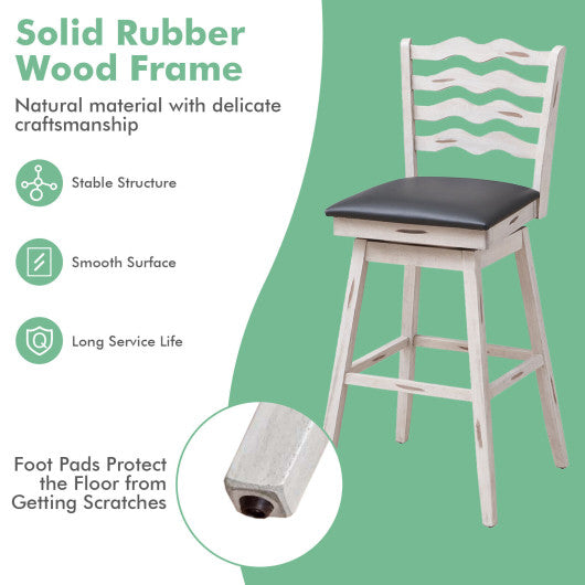 Costway 29" 360° Swivel Bar Stools with Rubber Wood Frame and Ergonomic Backrest and Footrest