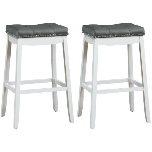 Costway 29”Set of 2 White Nailhead Saddle Bar Stools