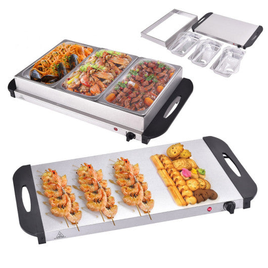 Costway 2.5 Quart 3 Tray Stainless Steel Buffet Server Food Warmer