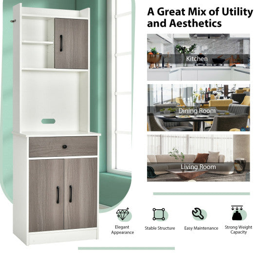 Costway 3-Door 71" White Kitchen Buffet Pantry Storage Cabinet with Hutch and Adjustable Shelf