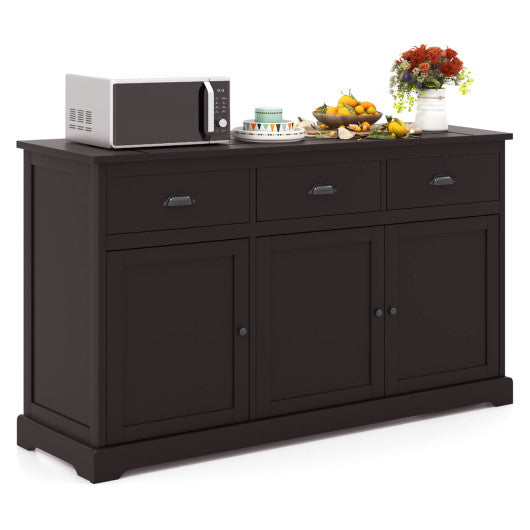 Costway 3 Drawers Brown Sideboard Buffet Storage with Adjustable Shelves