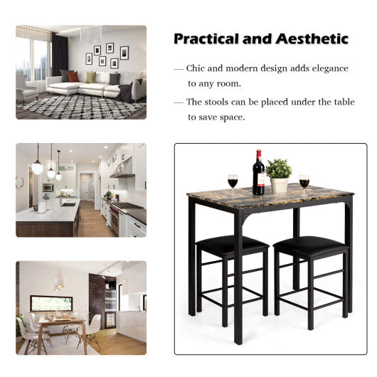 Costway 3 Piece Counter Height Dining Set Faux Marble Table