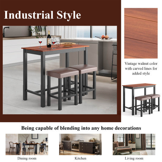 Costway 3 Piece Set Pub Dining Table with Stools