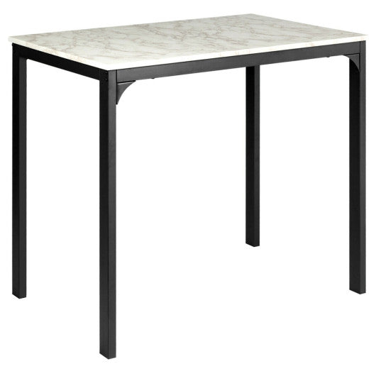 Costway 3 Piece White Counter Height Dining Set Faux Marble Table