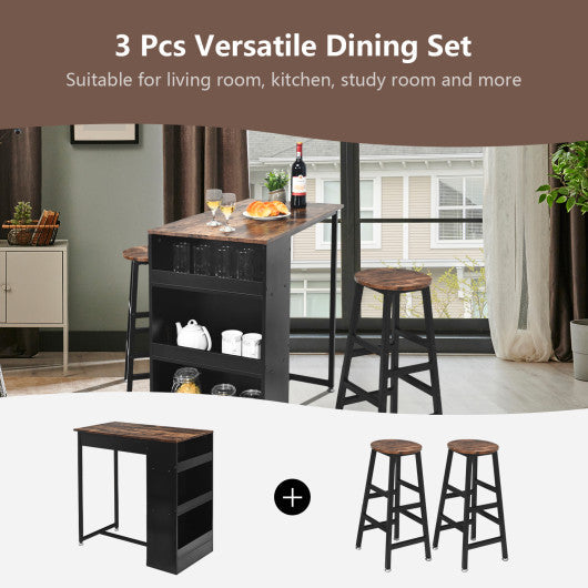 Costway 3 Pieces Bar Table Set with Storage