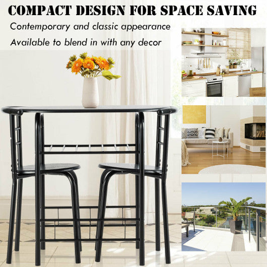 Costway 3 Pieces Black Home Kitchen Bistro Pub Dining Table 2 Chairs Set