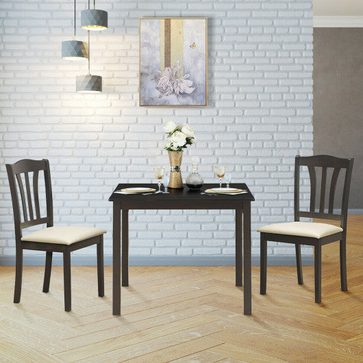 Costway 3 Pieces Dining Set Square Table with 2 Padded Wooden Chairs