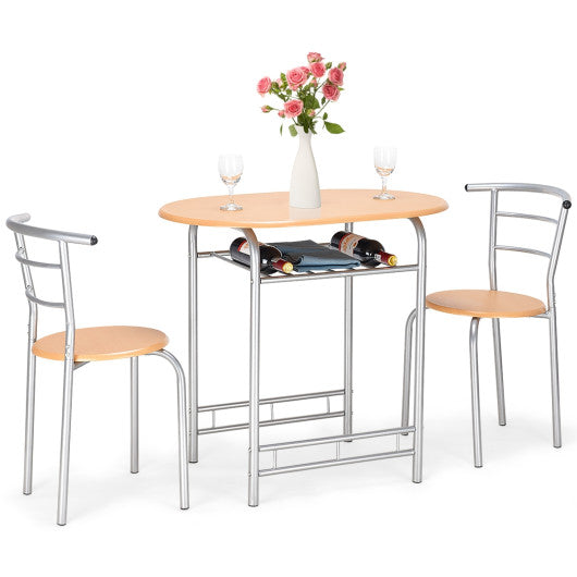 Costway 3 Pieces Natural Home Bistro Table and 2 Chairs Dining Set