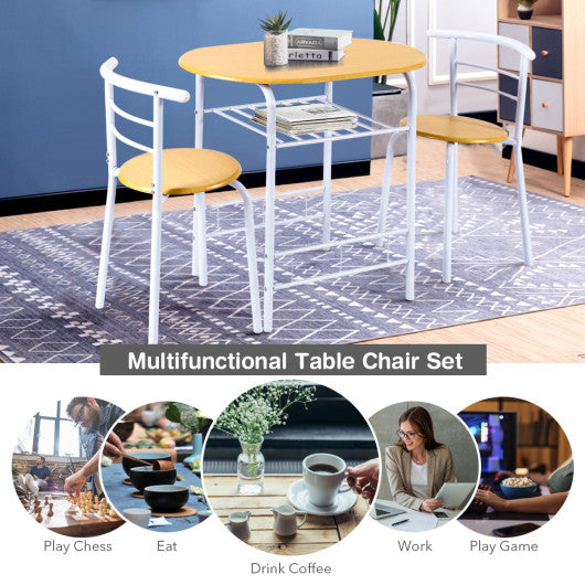 Costway 3 Pieces Tan Home Kitchen Bistro Pub Dining Table 2 Chairs Set