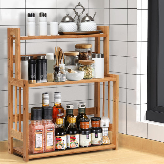 Costway 3 Tier Bamboo Spice Rack Storage Shelves for Kitchen Counter S ...