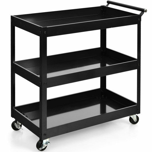 Costway 3-Tier Black Utility Cart Metal Mental Storage Service Trolley