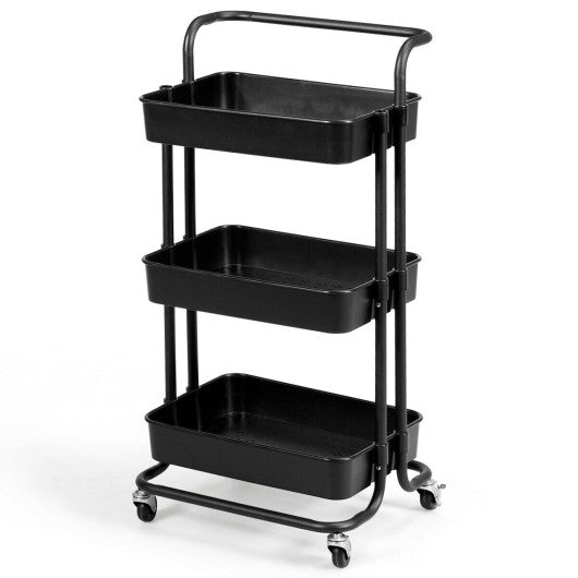 Costway 3-Tier Black Utility Cart Storage Rolling Cart with Casters