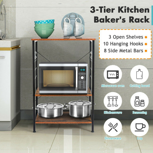 Costway 3-Tier Coffee Kitchen Baker's Rack Microwave Oven Stand Storage Shelf with10 Hook