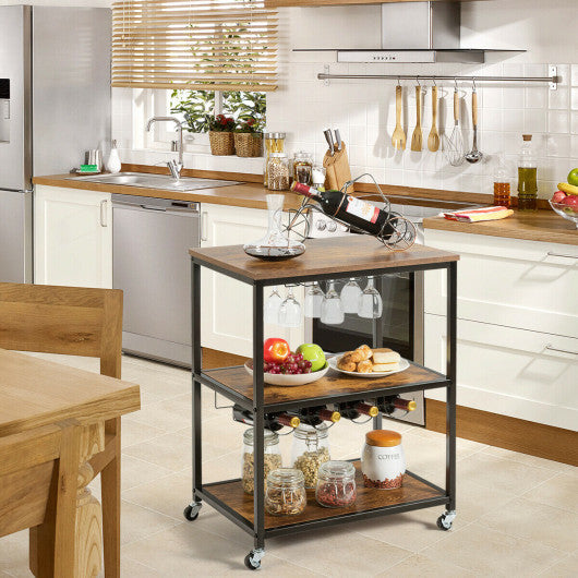 Costway 3-Tier Coffee Metal Frame Rolling Kitchen Island Trolley Cart