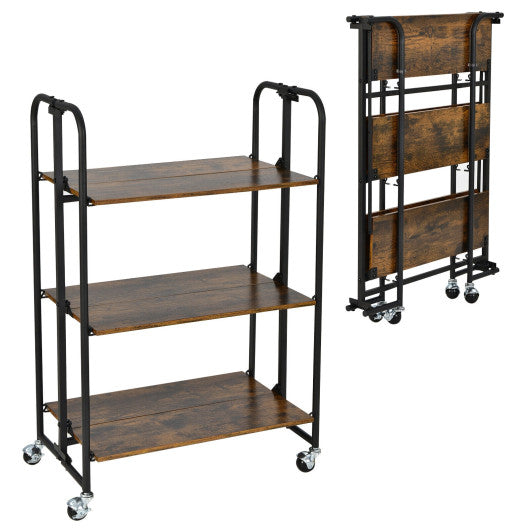 Costway 3-Tier Foldable Rolling Cart with Storage Shelves for Kitchen