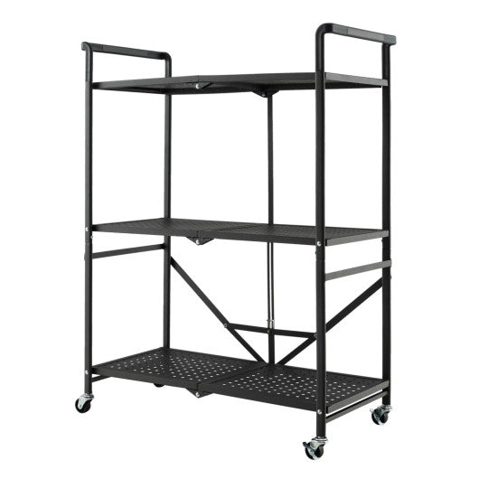 Costway 3-Tier Folding Utility Cart with 2 Lockable Casters