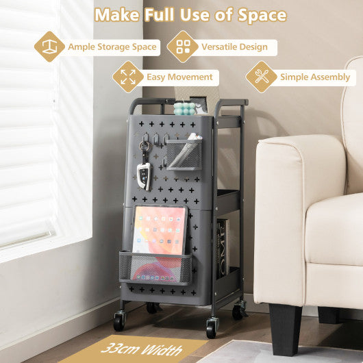 Costway 3-Tier Gray Utility Storage Cart with DIY Pegboard Baskets
