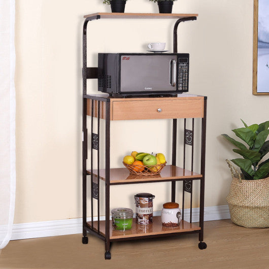 Costway 3-Tier Iron Frame Rolling Kitchen Storage Cart with Electric Outlet