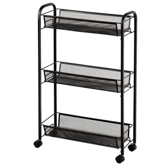 Costway 3-Tier Mesh Rolling Cart Mobile Organizer Stand Utility Cart Trolley