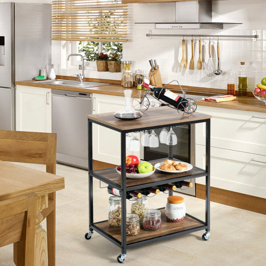 Costway 3-Tier Natural Metal Frame Rolling Kitchen Island Trolley Cart