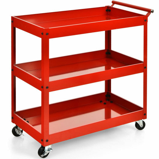 Costway 3-Tier Red Utility Cart Metal Mental Storage Service Trolley