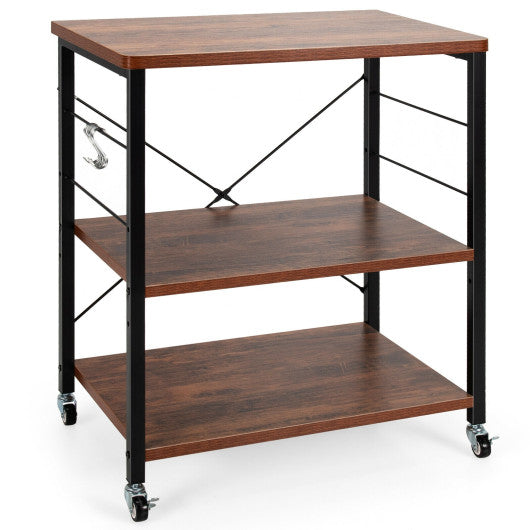 Costway 3-Tier Vintage Kitchen Baker's Rack Microwave Oven Storage Cart with Hooks