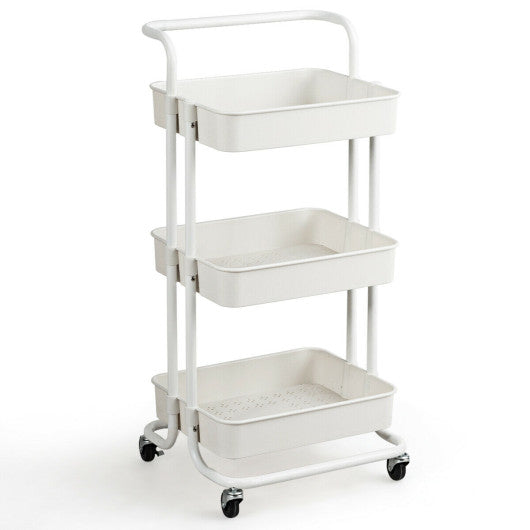 Costway 3-Tier White Utility Cart Storage Rolling Cart with Casters