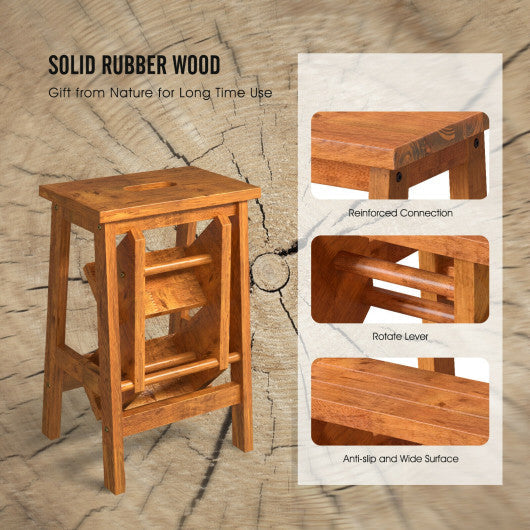 Costway 3-in-1 Natural Rubber Wood Step Stool with Convenient Handle