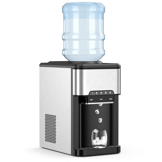 Costway 3-in-1 Silver Water Cooler Dispenser with Built-in Ice Maker and 3 Temperature Settings