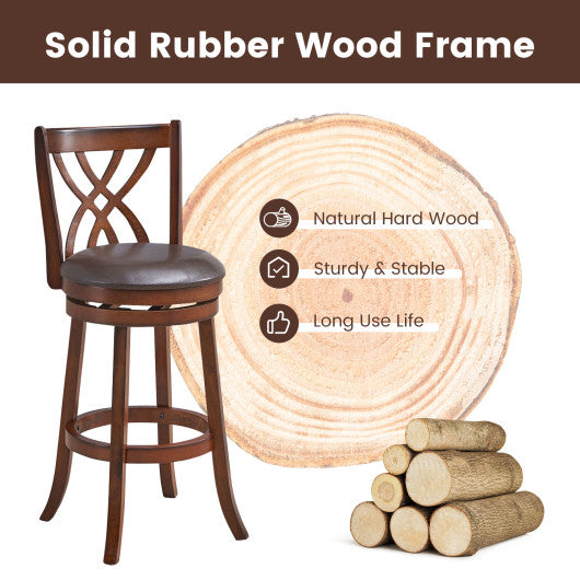 Costway 30" 360° Swivel Counter Height Chairs with PU Leather Cushioned Seat and Footrests