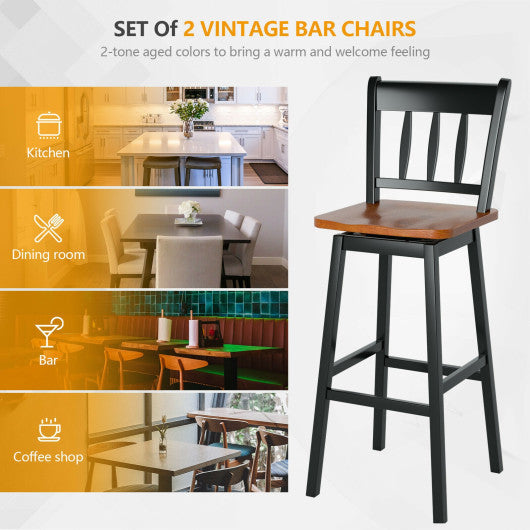 Costway 30.5" Black Set of 2 Swivel Bar Stools with 360° Swiveling