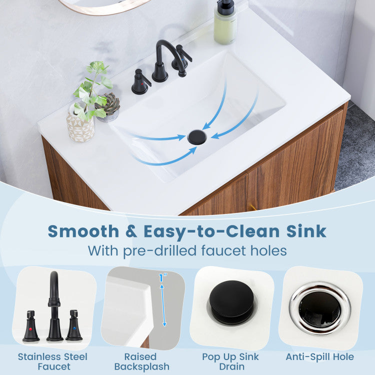 Costway 31" Bathroom Vanity Sink Combo with Doors and Open Shelf